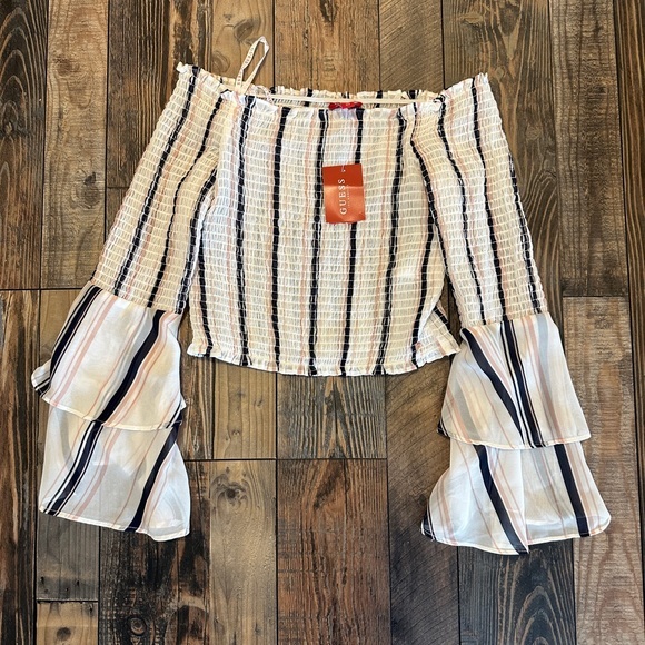 Guess Tops - GUESS STRIPED CROP TOP OFF SHOULDER SIZE XS
